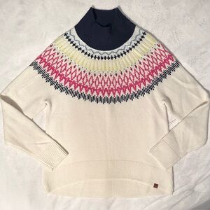 Alpine Design Fair Isle Mock Neck Sweater Womens S Nordic Cream Pink Navy